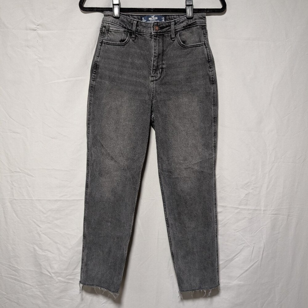 Hollister Gray Washed High Rise Mom Jeans Tapered Distressed Cotton Women's 25